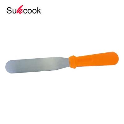 China Viable Baking Tools Orange PP Handle Straight Stainless Steel Glazing Spatula for sale