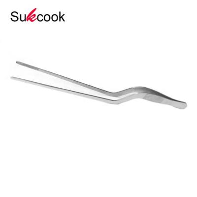 China Hot sales viable straight and curved tweezer s/s 430 BBQ tool offset chef tweezers for sale