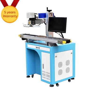 China 30W 50W Mopa Fiber Laser Marking Machine With Camera Positioning System Conveyor for sale