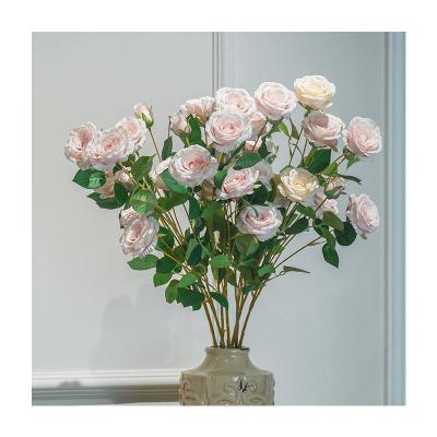 China High Quality Realistic Bulk Artificial Flower Decoration 6 Heads Rose Artificial Flower For Decoration Wedding Artificial for sale