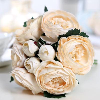 China Events Decoration Wedding Real Touch White Yellow Rose Flower Home Bouquet Rose Decor Artificial Flower Rose Bunch For Dresses for sale