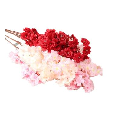 China 3 Fork Artificial Silk Decorative Flower Cherry Blossom Branch High Quality Natural Contact Wedding Forks for sale