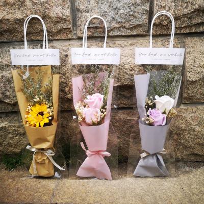 China Events Decoration Birthday Gift Flower Small Soap Fresh Dried Rose Sunflower Bouquet for sale