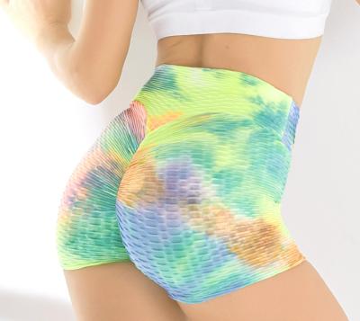 China Breathable Women Yoga Shorts High Waist Tie Dye Printed Yoga Pants Workout Gaiters Running Tights Butt Lift for sale