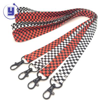 China Nickel Free Dye Sublimation Printing Lanyards, Checks Black White Lanyard, Custom Main Holder Lanyard With Black Hook for sale