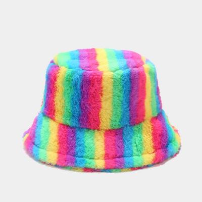 China Breathable Ribbon Tie Dye Striped Vintage Fashion Overflow Warm Fisherman Faux Fur Bucket Hats Cheap for sale