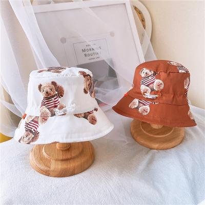 China Summer Girls Kids Teddy Bear Cotton Breathable Character Cute Teddy Bear Outdoor Reversible Fashion Bucket Hats for sale