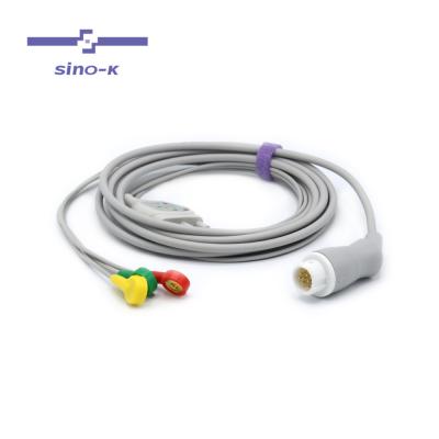 China Mindray ECG Snap Cable With IEC Snap One Piece 3 Wire End Medical ecg Cable for sale