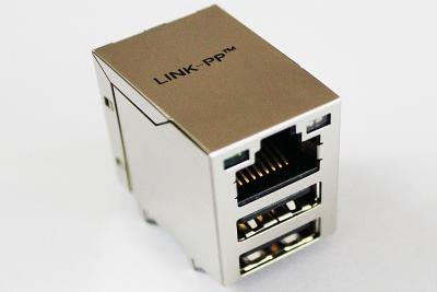 China soporte RJ45 Jack/conector USB de la superficie de la tarjeta PC 100Base con la vertical 1 x 1 del LED en venta