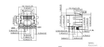 China Shielded XMK-9758-8813-S0L1-H LEDS LPJE169AENL Low-Profile RJ45 Connector for sale