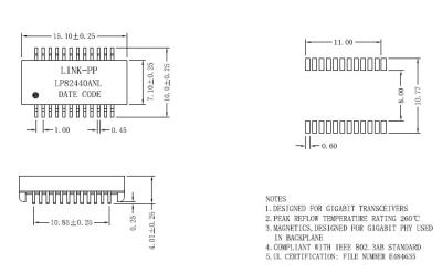 China LP41221PNL Single Port THT 12 PIN Discrete LAN Magnetics Isolation Module for sale