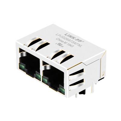 China HFJ12-1G16ER-L11RL FastJack 1x2 Tab-Down Ganged Gigabit RJ45 W/LED for sale