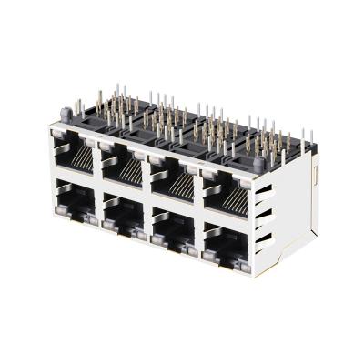 中国 JX0B-3051NLの緑黄色いLedsが付いている1000の基盤T 2x4の港Rj45の多左舷コネクター 販売のため