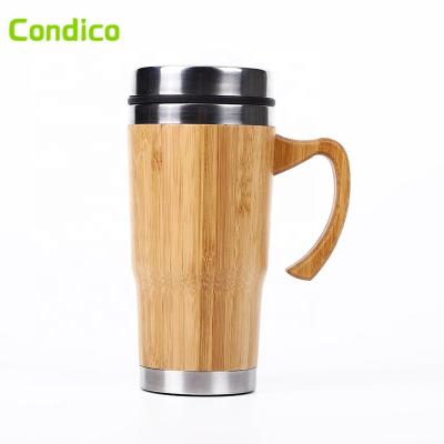 China PORTABLE Hot Selling Travel Insulation Coffee Mug Stainless Steel Wooden Bamboo Mug With Handle Cool Coffee Mug for sale