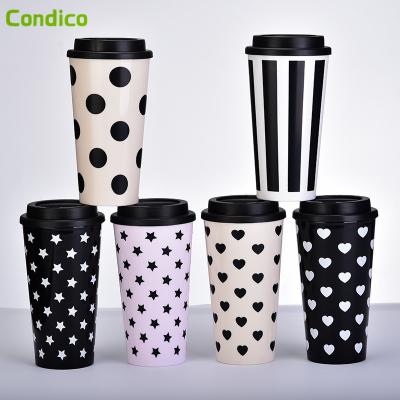 China Viable Wholesale Double-Layer Tumbler Drinkware Gift Milk Plastic Coffee Cups With Silicone Sleeve for sale