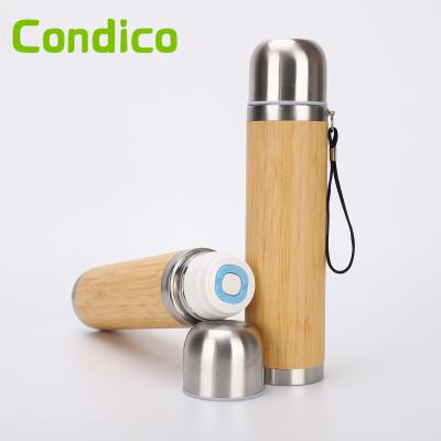 China PORTABLE Double Layer Stainless Steel Vacuum Flasks Bullet Thermos Bamboo Tea Coffee Travel Mugs for sale