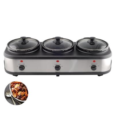 China Lower Hotel Price Hotel 304SS 3 Section 1.5L Oval Slow Cooker Buffet Food Warmer for sale