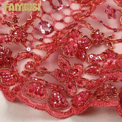 China Other good quality african lace fabric machine beads and sequin embroidery tule lace fabric with beads for party 2022 for sale