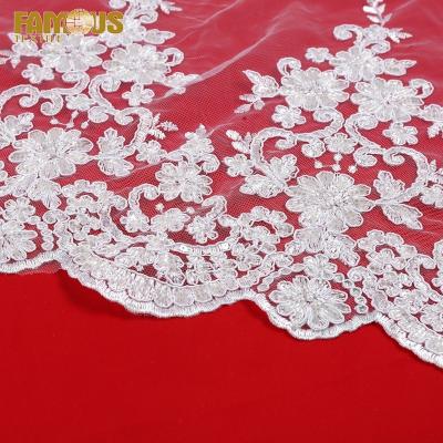 China Other White Beads Embroidery Tulle Fabric Lace Material With Beads And Sequins For Luxury Bridal Weeding Dress for sale