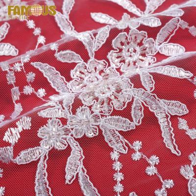 China Other Goods Ready In Stock Korean Soft Net White Wedding Beaded Lace Fabric Rope Embroidery For Bridal for sale