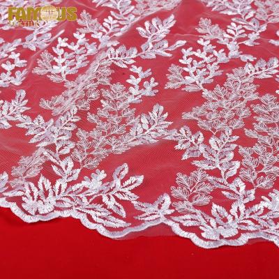 China Newest Style Viable Snow White Embroidery Lace Fabric With Clear Sequins For Evening Dress for sale