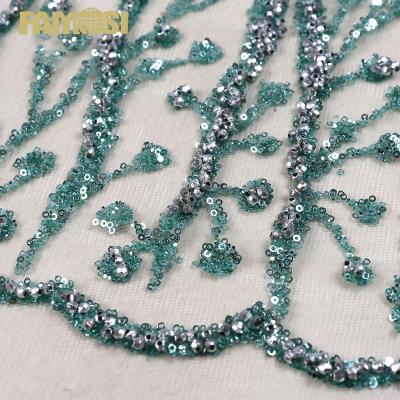 China Other green african lace fabric material lace fabric lace surgar with beading and sequin embroidery for dress dress for sale