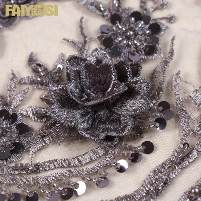 China Other 2022 luxury design fancy 3d french flower beaded embroidery wedding lace fabric for ladies for sale