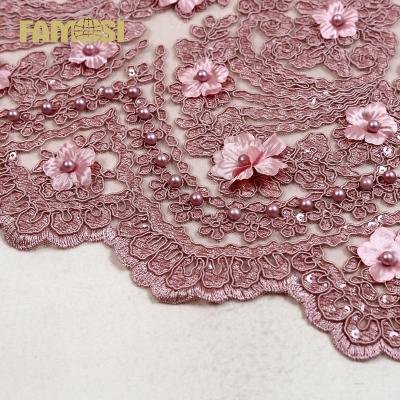 China Other new fashion design rope embroidery lace fabric with clear sequins for women dress for sale