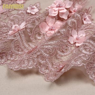 China Other hot selling embroidery design 3d flower lace fabric with clear sequins for women dress for sale