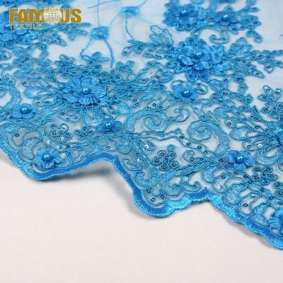 China Other new fashion design 3d flower rope sequins embroidery lace fabric for women dress for sale