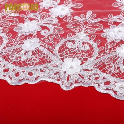 China new arrival 3D design white rope embroidery lace fabric with applique for women dress for sale