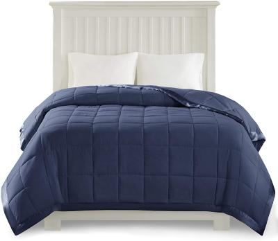 China Washable All Season Down King Covering Binding Alternate Quilted Satin Comforter Navy Blue for sale