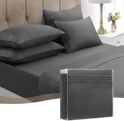 China Luxury Nondisposable Home Hotel Sheets Extra Soft Sheets Set 4 Pieces Deep Pockets Easy Fit King Size Gray for sale