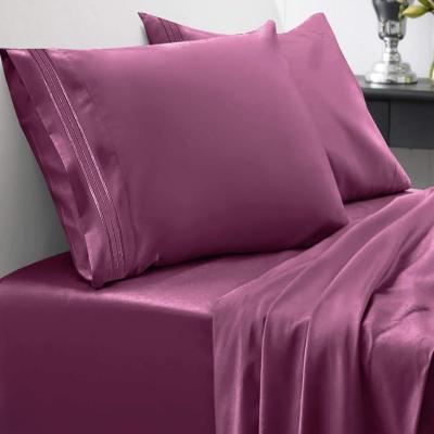 China Nondisposable Queen Size Bedding Sheets Set Deep 4Piece Pocket Sheets Easily Fits Berry Color Mattress for sale