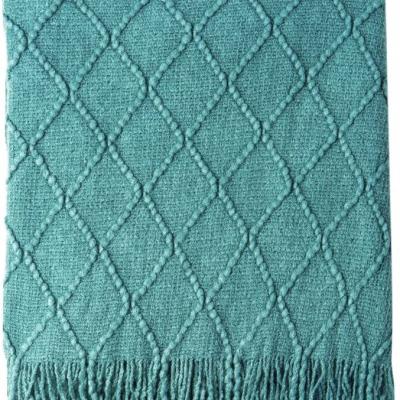 China Dark Cyan HEAT Throw Blanket Textured Solid Soft Textured Sofa Couch Cover Decorative Knitted 50