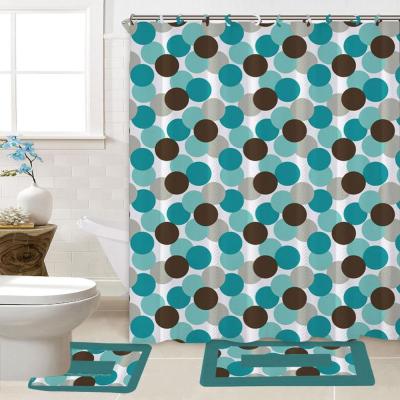 China Sustainable 15PC PRINTED BATH MAT SET CIRCLES WITH FASHION 1PC 12PC SHOWER CURTAIN HOOKS for sale