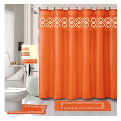 China 18PCS Viable Acrylic BATH MAT SET EMB, 1 Printed Shower Curtain 1 Cutout Cover 12 Cloth Hooks 3pc Towel 1 for sale