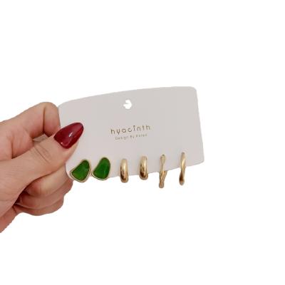 China FASHIONABLE Gold Needle Sliver Hyacinth 925 Small Circle Earrings, Irregular Square, Green Resin Earrings for sale