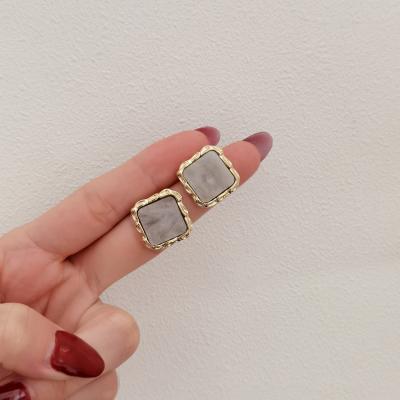 China Hyacinth Exquisite INS Style Vintage FASHIONABLE French 925 Earrings Needle Enamel Square Earrings Silver Stud for sale