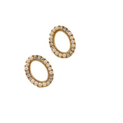 China Hyacinth Big Oval Shiny Half FASHION Zircon Pearl Half Ear Stud for sale