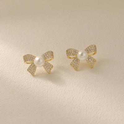 China Hyacinth Girt TRENDY for Girl Butterfly Knot Ear Stud Pearl Ornament Earrings for sale