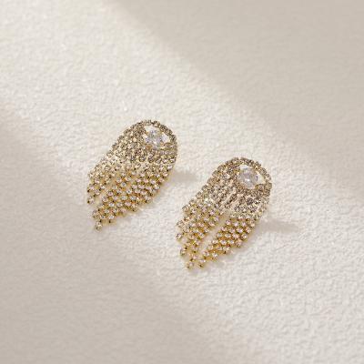 China Vintage Hyacinth Court Style Super Flash 925 Silver Needle Tassel Short Zircon Stud Earrings for sale