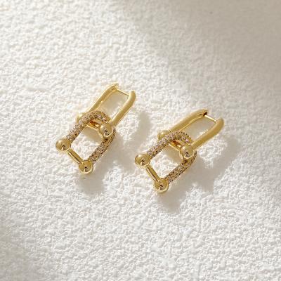 China Hyacinth Geometric Design 925 Needle Zircon FASHION Silver Simple Temperament Circle Lock Earring for sale