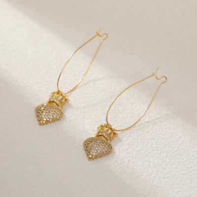 China Hyacinth Exaggerated Style Fashion Personalized Hyperbole Exquisite Crown Zircon Love Circle Dangle Earrings for sale