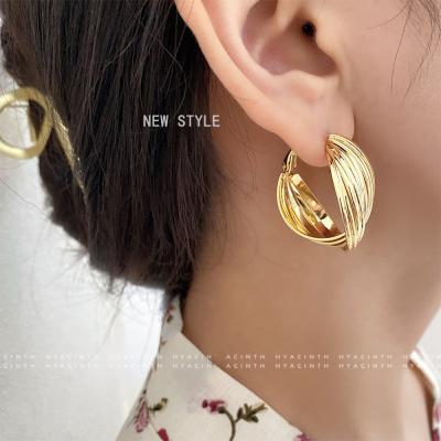 China FASHIONABLE Hyacinth Big Hoop Earrings For Women 14K Gold Plated Cross Deformation Circle Earring for sale