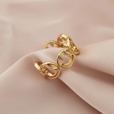 China Hyacinth Minimalist Metal Hollow Smiley TRENDY Face Ring with Adjustable Opening Ring Accessories for sale