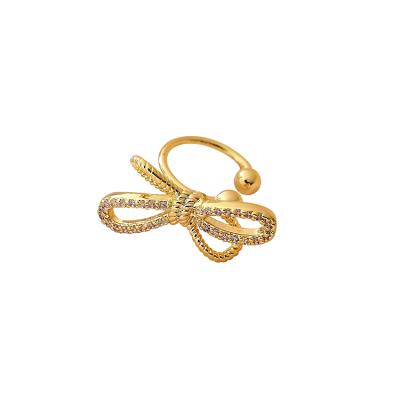 China Hyacinth Sweet Design Cute Bow-knot 14K Gold Plated Zircon Ear Cuff No Piercing Ear Bone Clip Female for sale