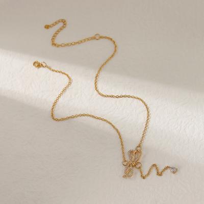 China FASHIONABLE Sweater Chain Hyacinth Korean Exquisite Butterfly Knot Sweet Elegant Necklace for sale