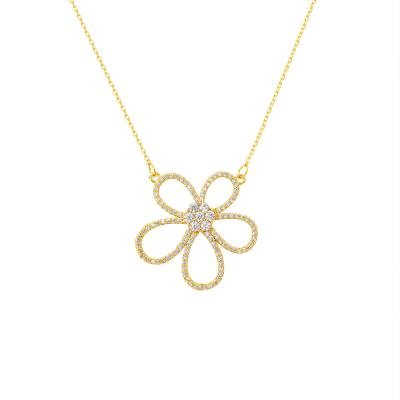 China TRENDY Hyacinth Five-petaled CZ Flowers Around Necklace Zircon Necklace Girl for sale