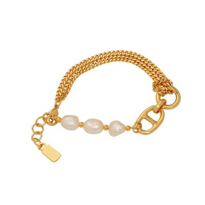 China FASHIONABLE Hyacinth Personalized Minimalist 18K Gold Plated Metal Natural Freshwater Pearl Chain Bracelet for sale